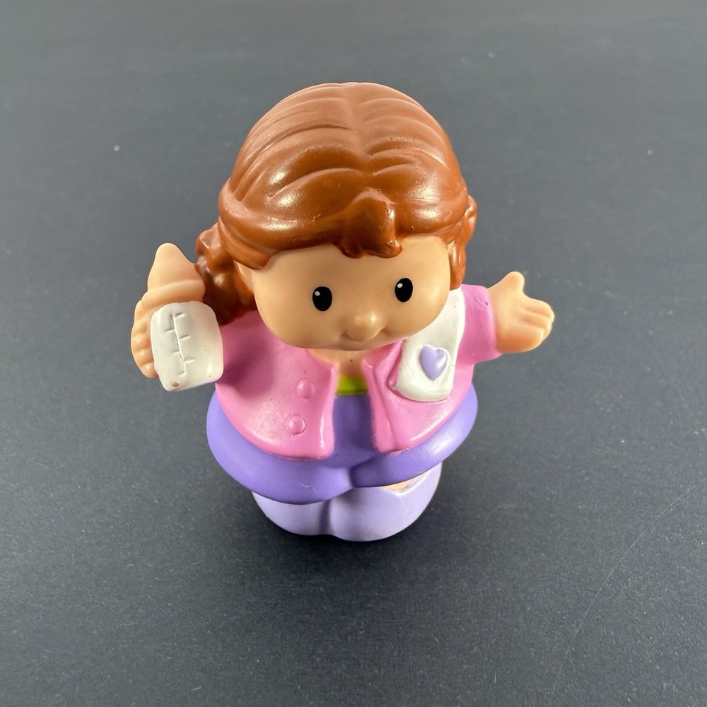 2001 Rare Fisher-Price Little People Mom Linda w/ Burp Cloth Bottle Pink Top